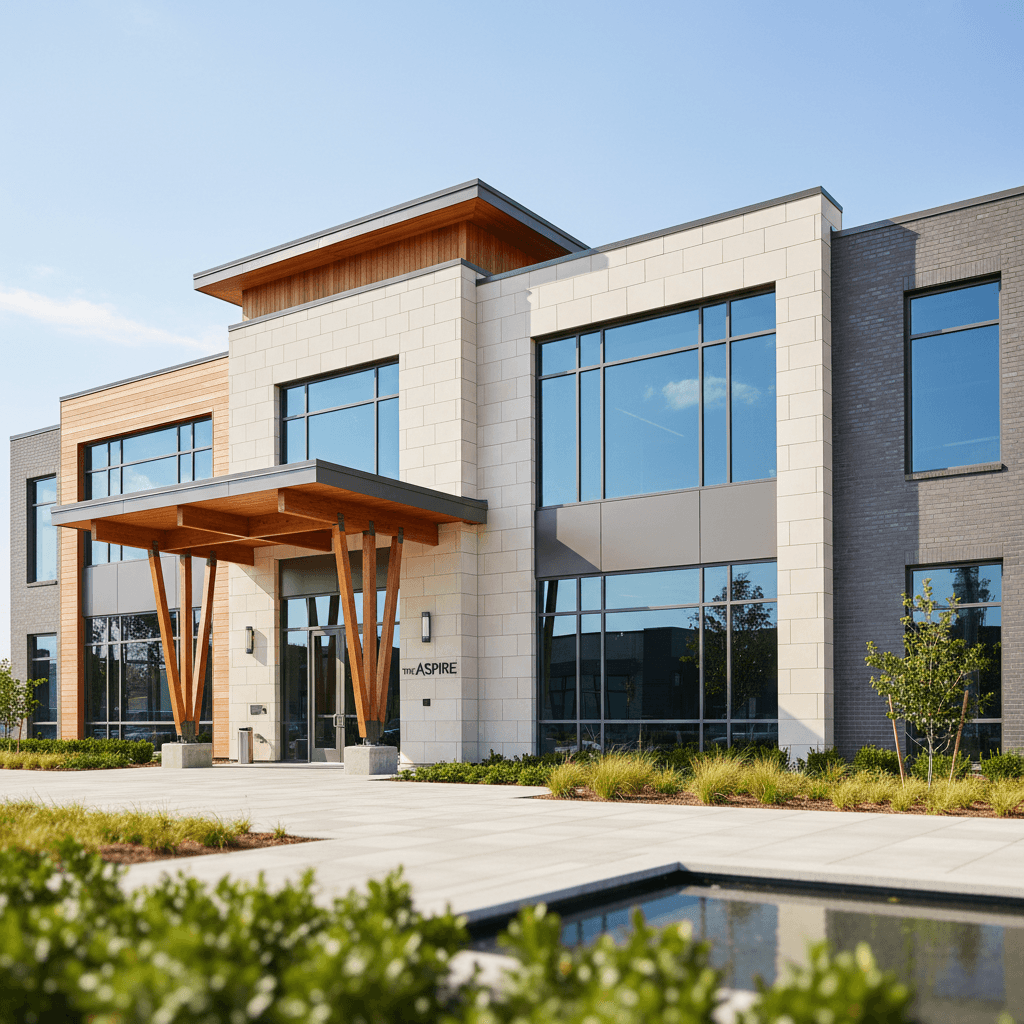 Completed commercial building with professional exterior finishing