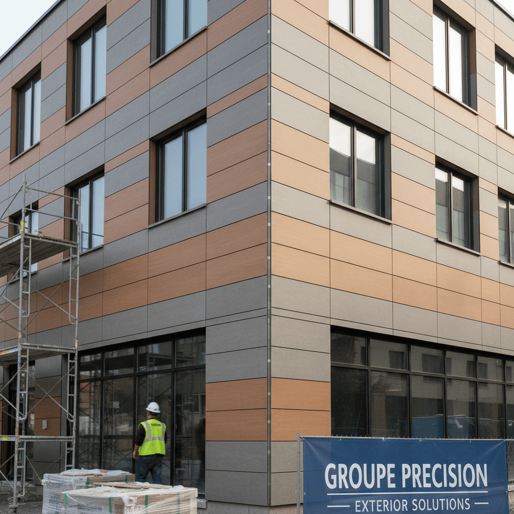 Commercial exterior with new cladding system installed